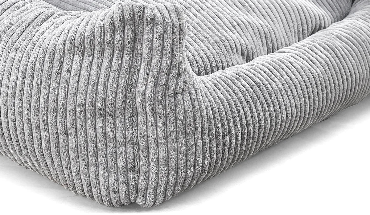 legowisko dla psa soft stripe jasnoszare, detal narożnika legowiska